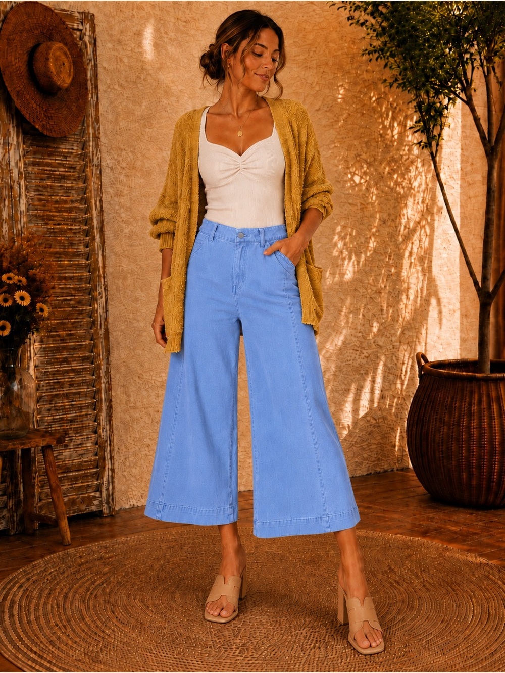 High-Rise Wide Leg Crop Jeans — Sky Blue